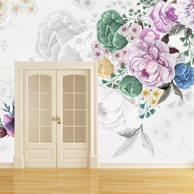 Beautiful Peonies Wall Covering Murals for Living Room, Pink and Green, Custom Printed