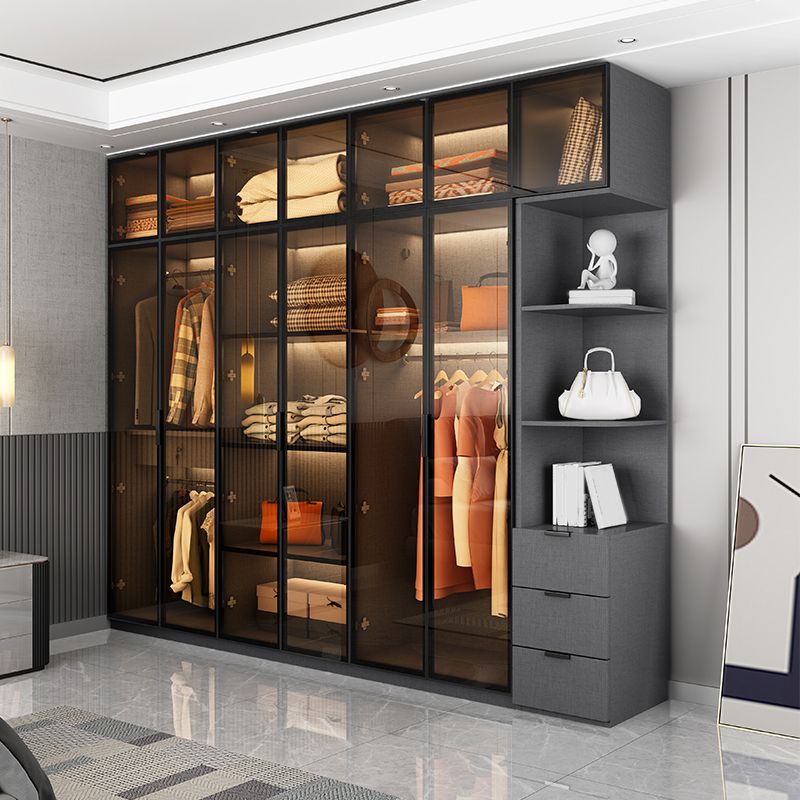 Contemporary Style Wardrobe Gray Colour Wooden Wardrobe Closet