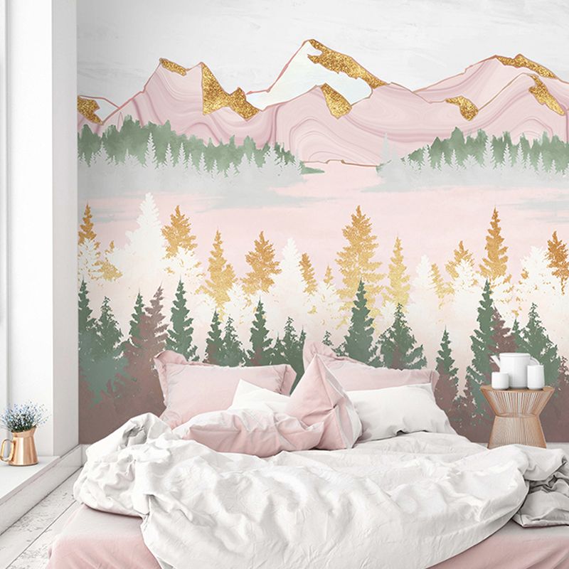Decorative Non-Woven Mural Wallpaper Traditional Fresh Mountain and Tree Wall Art for Living Room