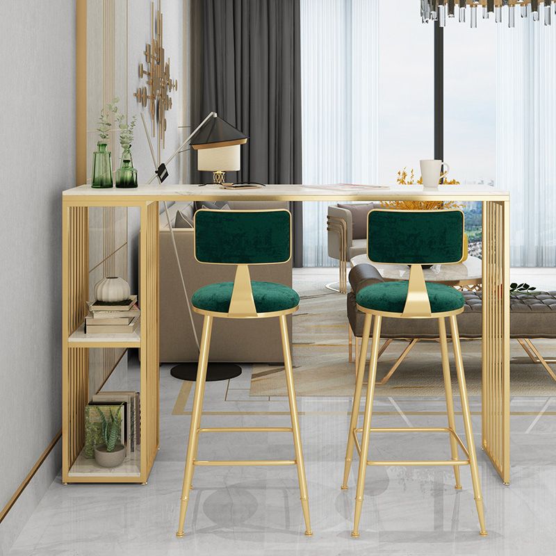 1/3 Pieces Glam Iron Bistro Set Rectangle White Faux Marble Top Bar Table Set with Shelf
