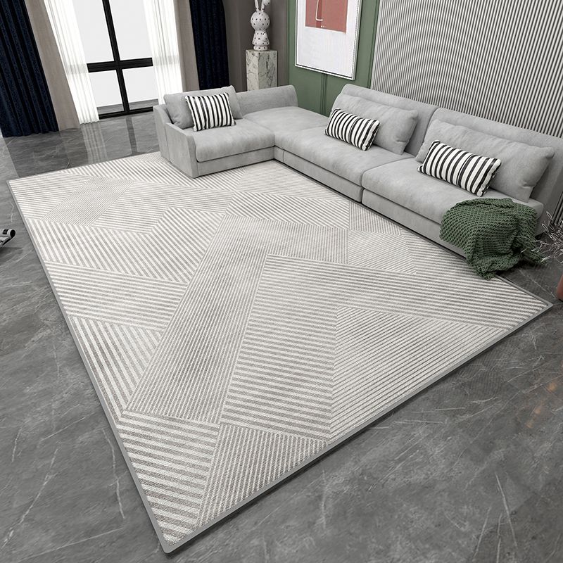 Grey Stripe Pattern Area Rug Modern Polyester Area Carpet Stain Resistant Rug for Living Room