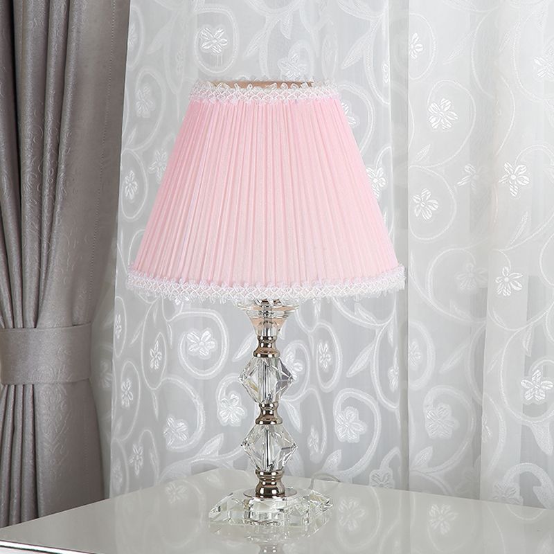 Candlestick slaapkamer bureau licht klassiek helder kristal 1-head roze nachtkastje lamp met geschulpte/taps toelopende schaduw