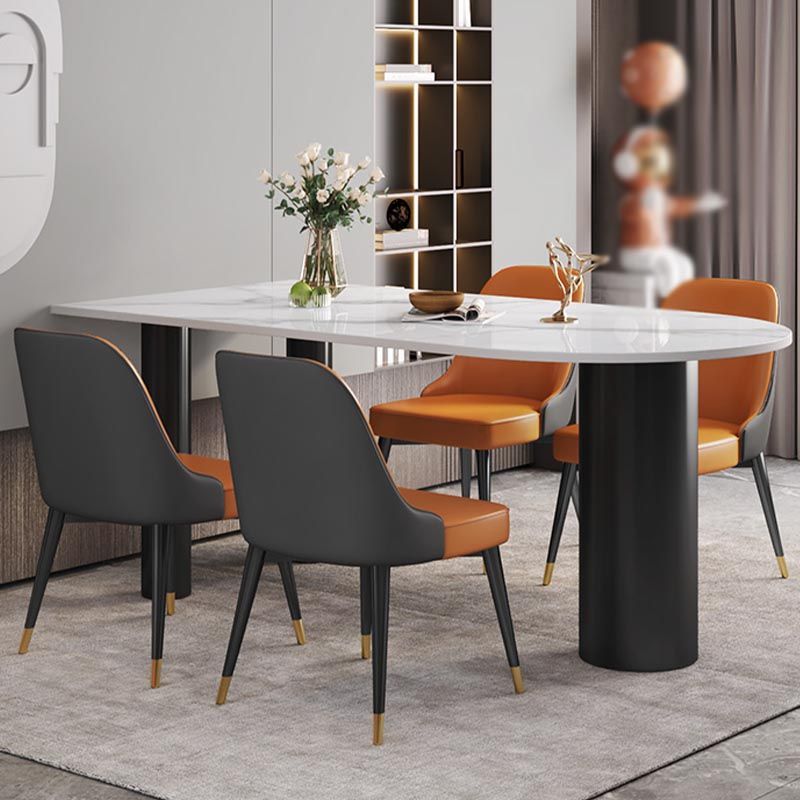 Modern Stone White Dining Table Oval Iron Table with 3 Legs Table