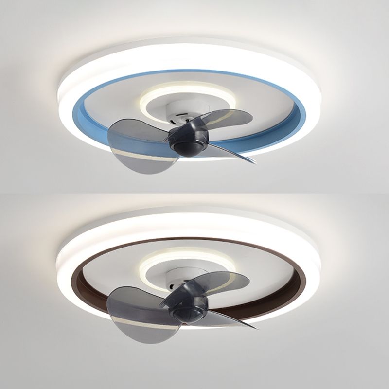 Round Shape Metal Ceiling Fan Modern Style 2 Lights Ceiling Fan Lamp