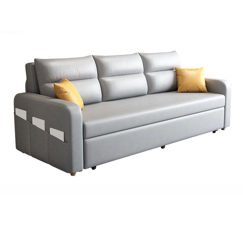 Contemporary Square Arms Sleeper Sofa Bonded Leather Futon Sleeper Sofa