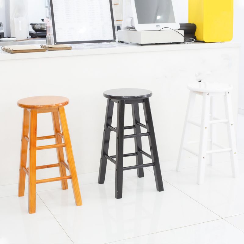 Modern Armless Backless Stool Wood Household Bar Stool with Wooden Seat and Pedal