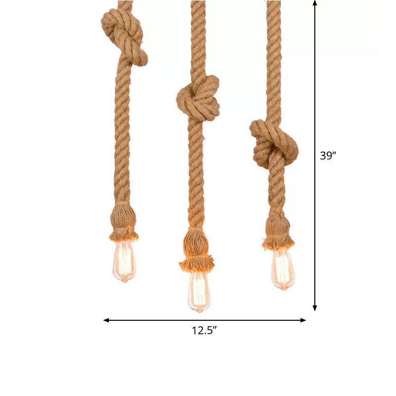 39 "/59" h marrone design nudo design a sospensione per la campagna corda nodo 3 lampadine bar cucina multipli