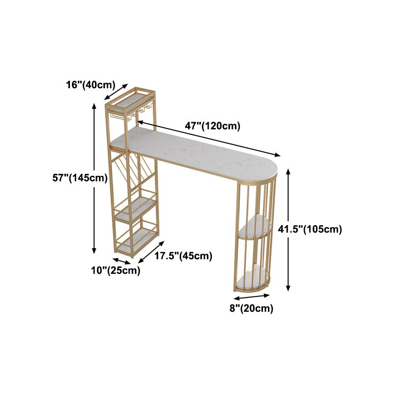 Glam Gold Iron Bar Table 41.3"H Marble White Top Bistro Table with Wine Glass Holders