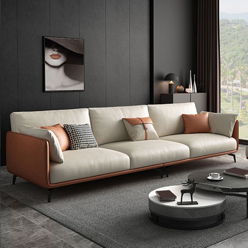 Square Arm Sectional Stain Resistant Sofa Chaise Beige Faux Leather