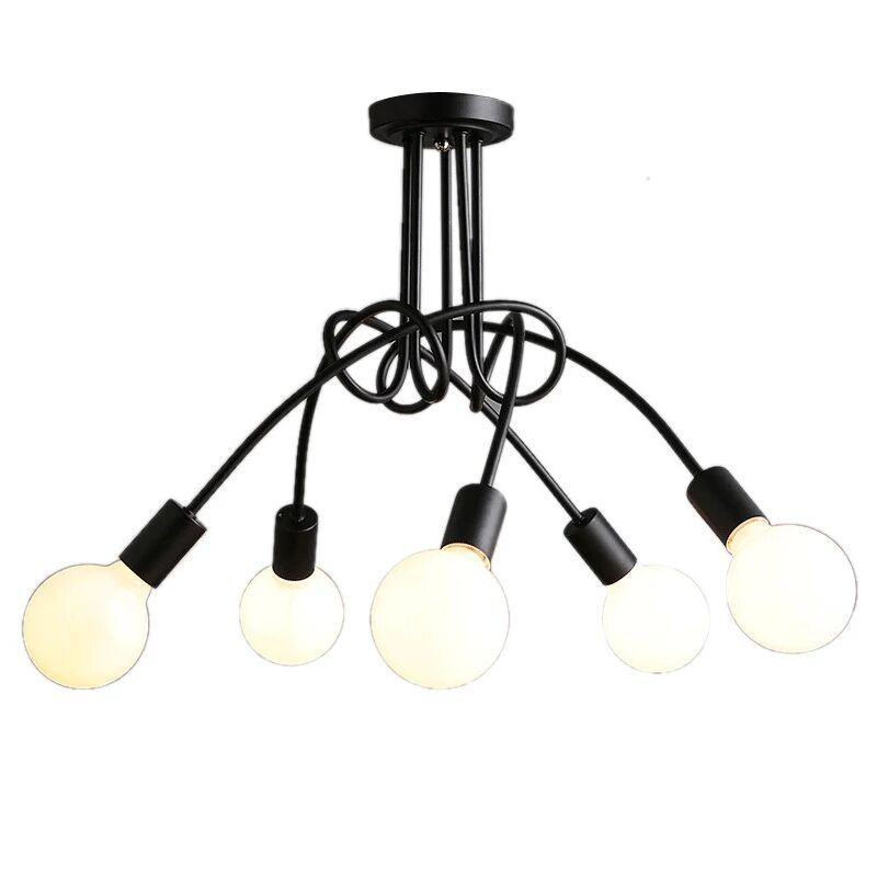 Exposed Living Room Ceiling Mounted Light Industrial Metal Black Semi Flush Ceiling Light Fixture