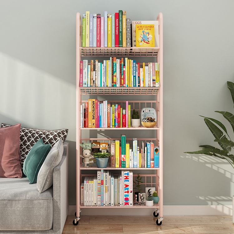 Contemporary Style Metal Bookcase Wheel Bookshelf for Office