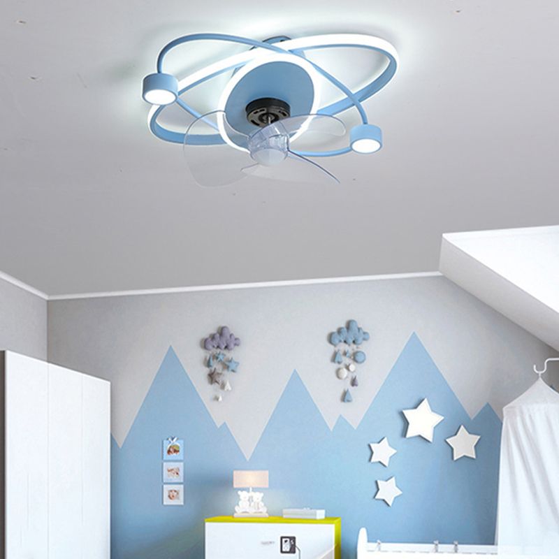 3-Blade Children Fan with Light LED Metallic Pink/Blue Ceiling Fan for Home