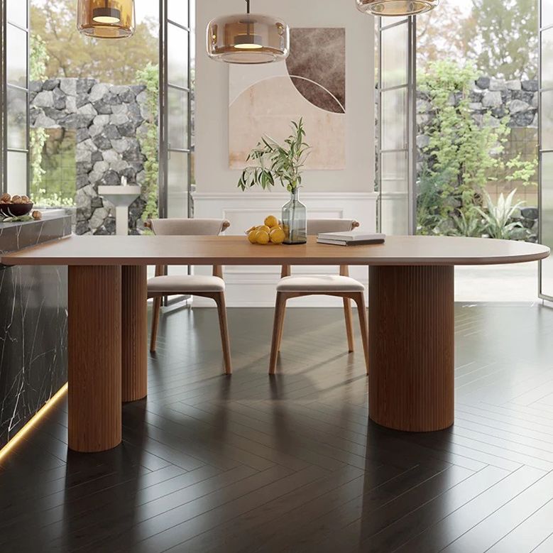 Pine Wood Top Dining Table Modern Solid Wood Table with 3 Legs