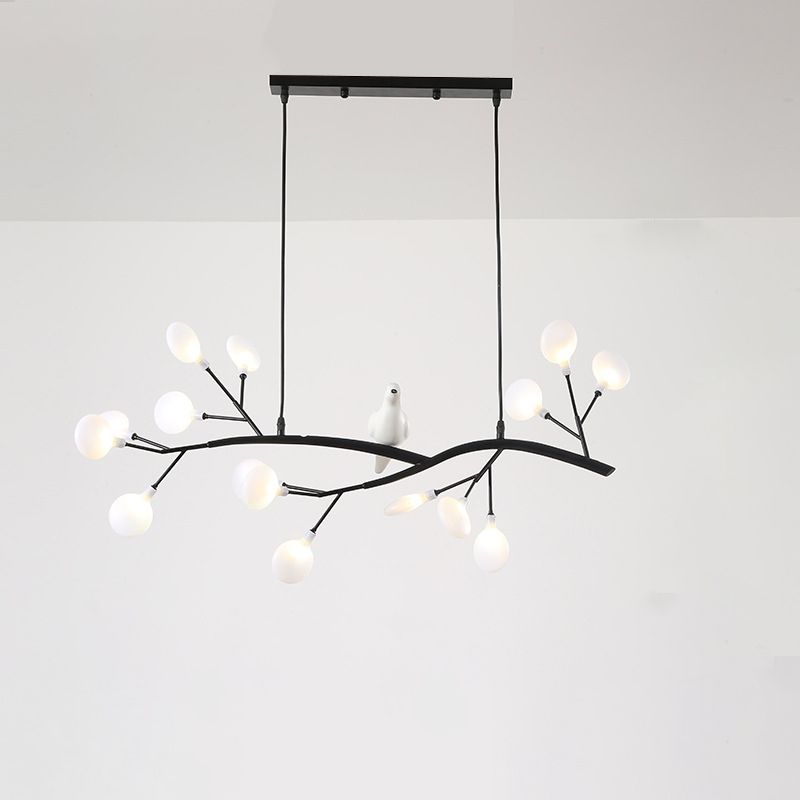 Branch Dining Room Island Pendant Light Acrylic LED Contemporary Hanging Lamp Kit with Bird Decoration