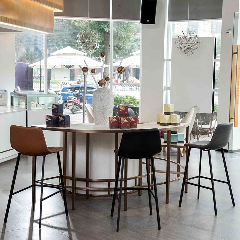 Industrial Leather Iron Counter Stools Low Back Bar Stools with Footrest