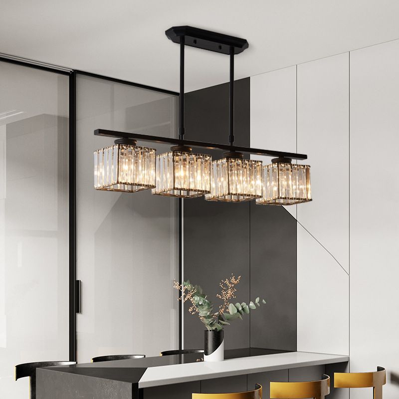 Contemporary Island Light Fixture Crystal Square Shade Hanging Light for Dining Table