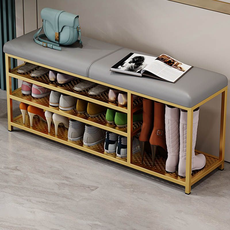 Modern Entryway Bench Cushioned Metal 12.5 Inch Width Seating Bench with Storage