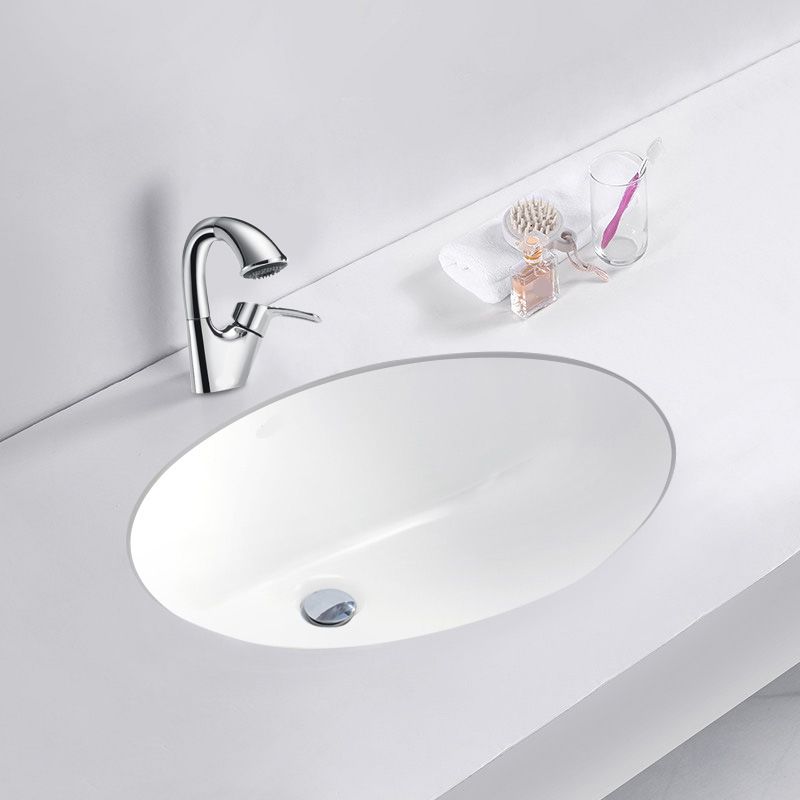 White Porcelain Bathroom Sink with Overflow Vessel Bathroom Sink