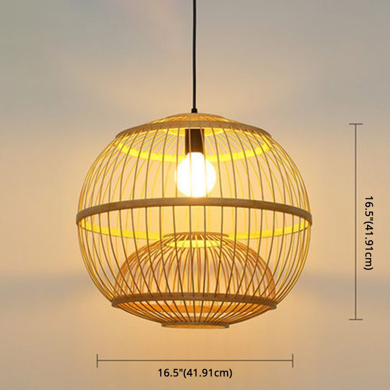 1 Light Round Ceiling Light Chinese Simple Bamboo Ceiling Fixture for Restaurant