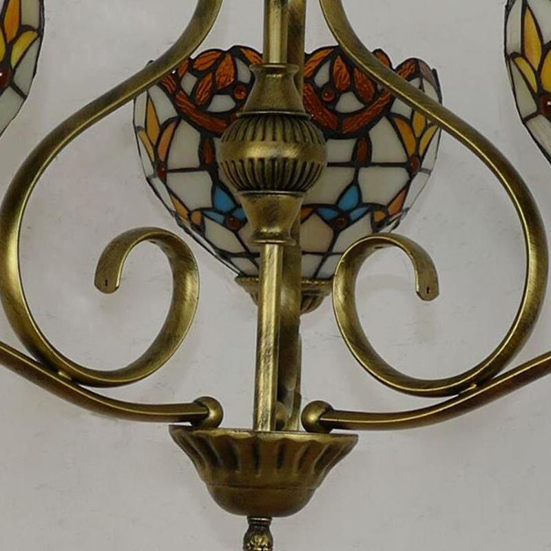 Domed Shaped Hanging Chandelier 3/6/8 Lights Stained Glass Tiffany Pendant Lighting Fixture in Antique Brass