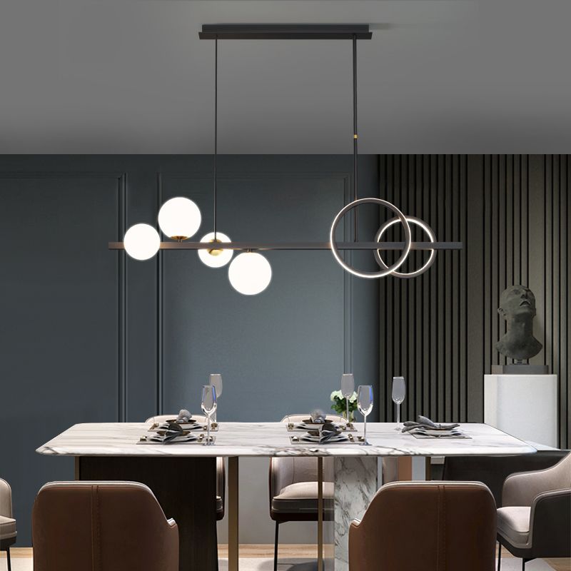 Luces colgantes de restaurantes de múltiples cabezas de geometría moderna de geometría con sombra de vidrio blanco