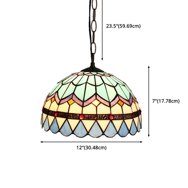 Baroque Stained Art Glass Hanging Lamp Kit Bowl Shape Ceiling Pendant Light for Hallway