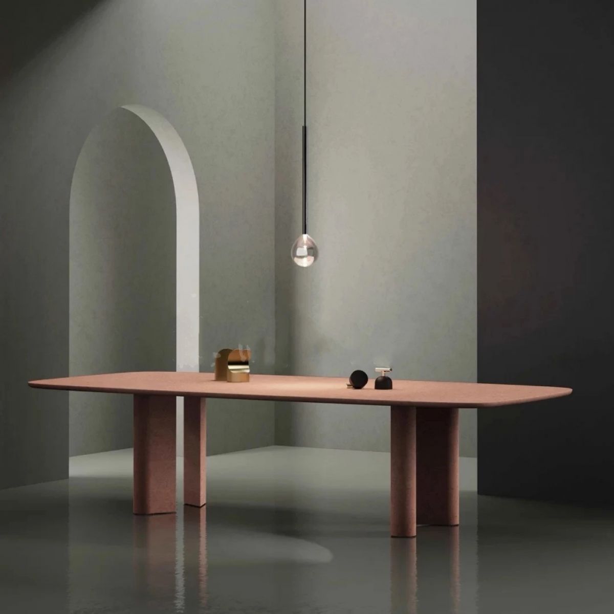 Modern Solid Wood Dining Table for restaurant Rectangle Table with Double Pedestal