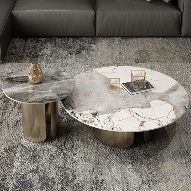 Round Coffee Table 3 Legs Slate Coffee Table Set with Metal Legs