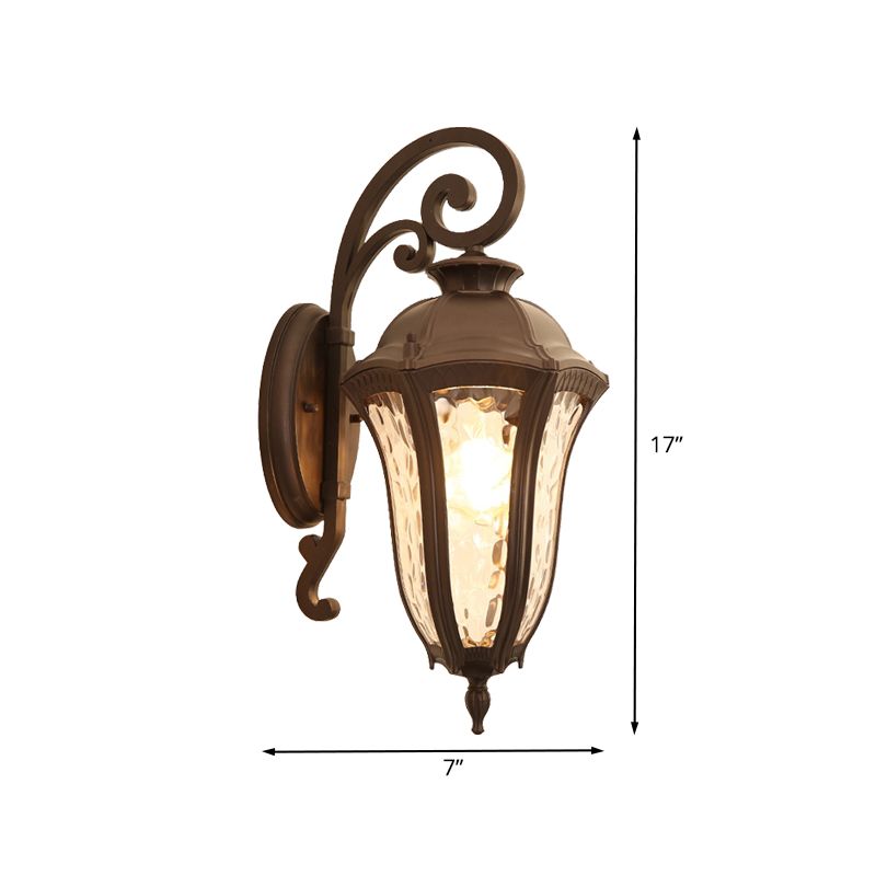 1-Light Water Glass Wall Lighting Rustic Black Urn Outdoor Corner Wall Mount Lamp Fixture