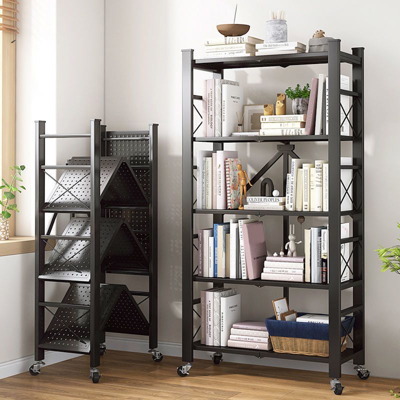 Contemporary Metal Bookshelf Etagere Folding Bookcase with Shelves