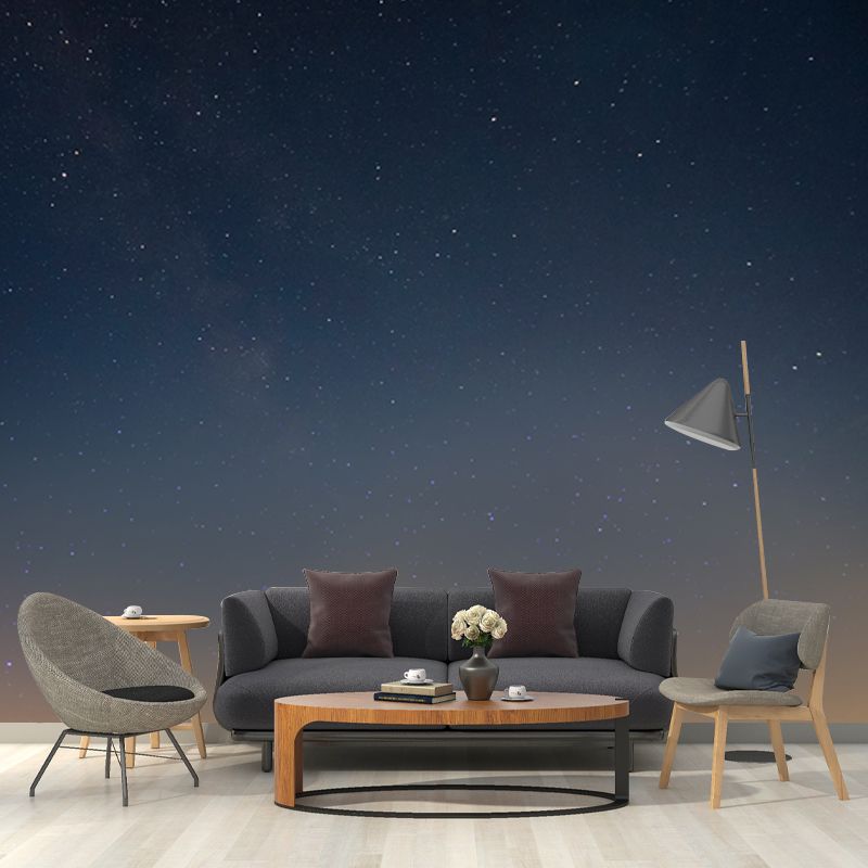 Non-Woven Waterproof Mural Modern Night Stars Printed Wall Covering in Blue-Yellow