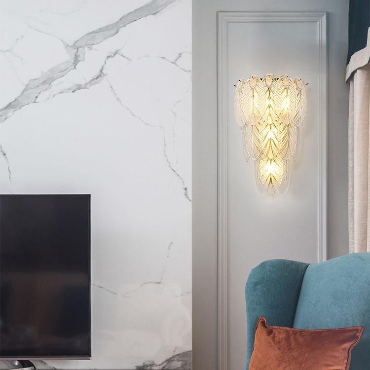 Leaf Flush Mount Wall Sconce Postmodern Crystal Gold Wall Light for Living Room
