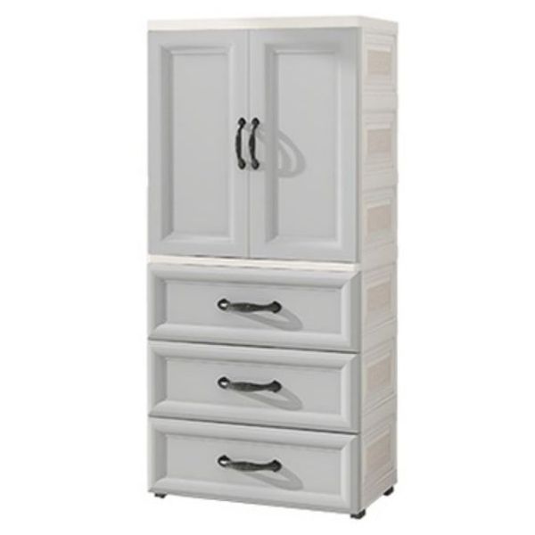 White Modern 2-door Wardrobe Armoire with Drawers Plastic Wardrobe