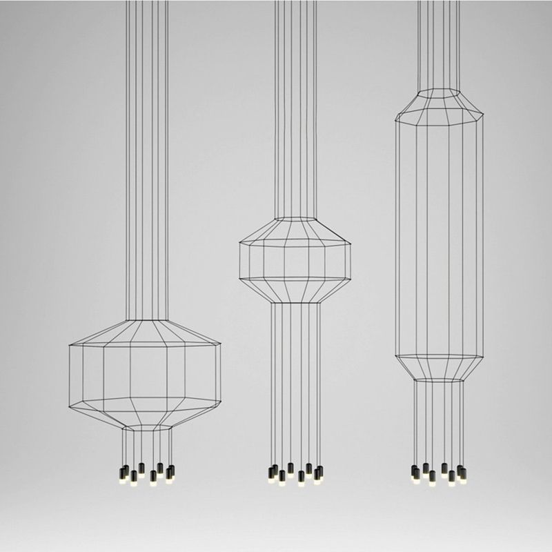 Black Metal 1 Light Pendant Light Nordic Modern Geometric Wire Cage Hanging Lamp for Restaurant