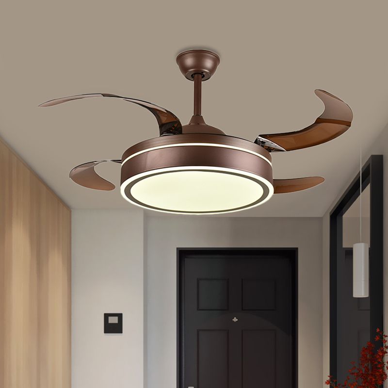 Koffiering plafondventilator licht minimalisme acryl led woonkamer semi montage verlichting met 4 bruine messen, 42 "breedte