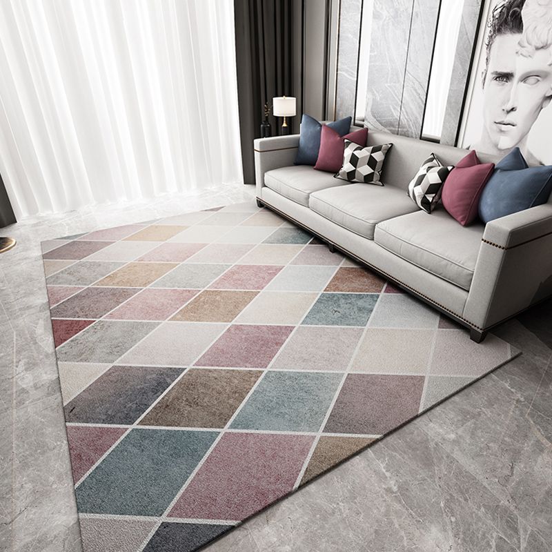 Multicolor Bedroom Carpet Modern Geometric Splicing Area Rug Polyester with Non-Slip Backing Rug