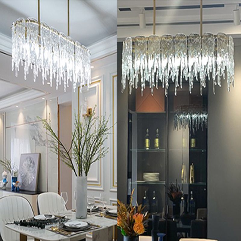 Icicle Shaped Glass Island Chandelier Lights Modern Living Room Hanging Pendant Lights