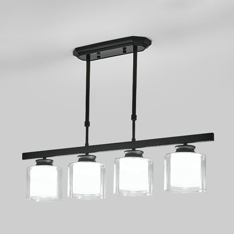 Moderne Insellichter Multi-Head-Restaurant Hängende Anhängerlampen mit Zylinderglasschatten