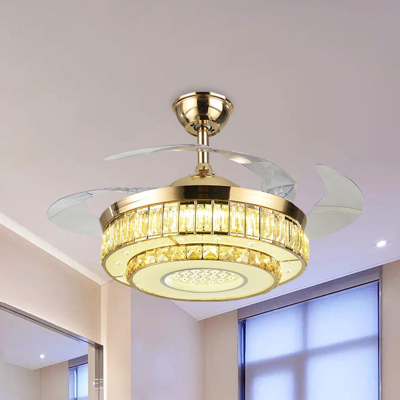 42,5 "breites 3-Blade-Gold-LED-Semi-Flush Modern Modern Coarded Crystal Crusted Stufen Flush Mount Deckenventilator Licht