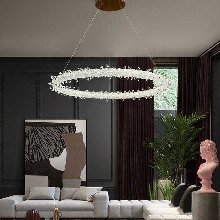 Suspension à LED circulaire moderne minimaliste en cristal clair salon de plafond suspendu