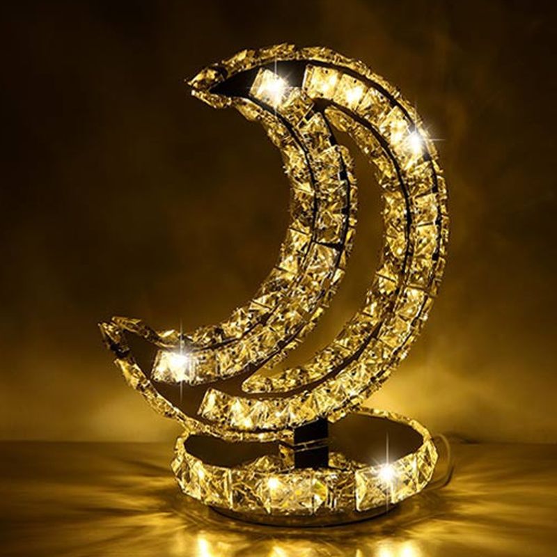 Crystal Encrusted Clear LED LAD LAMPAGGIO NOTTE CRESCENT/CIRCHE/AMORE CUORE Romantico Light tavolo moderno in luce calda/bianca