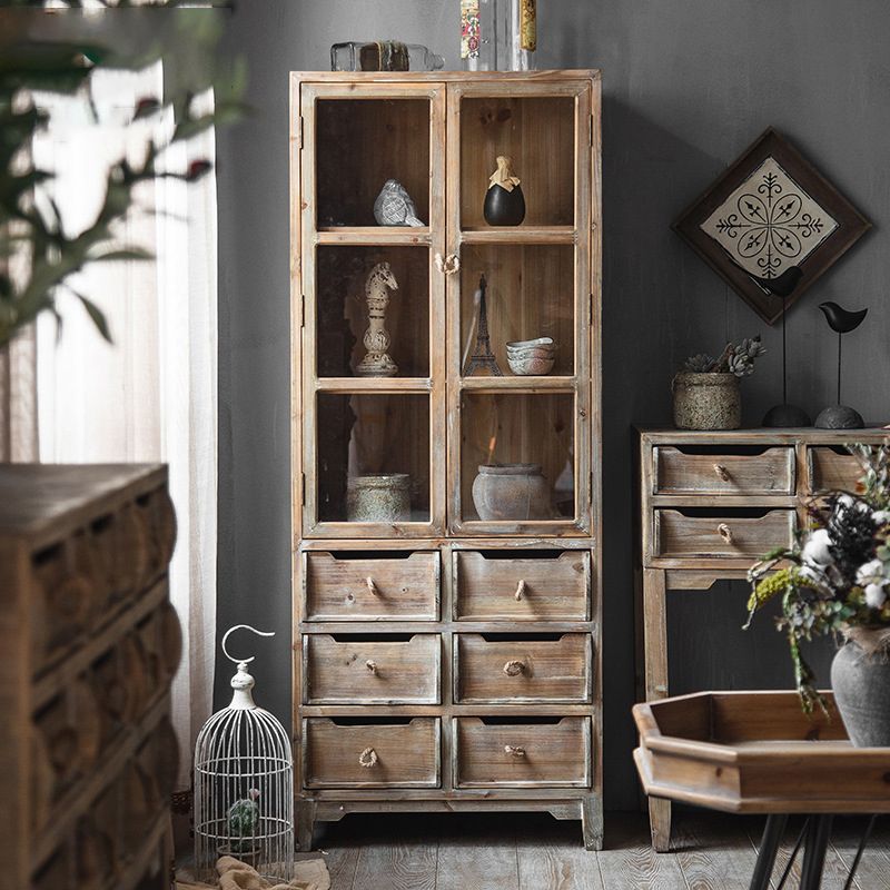 Industrial Distressed Wood Accent Cabinet in Brown with Drawers