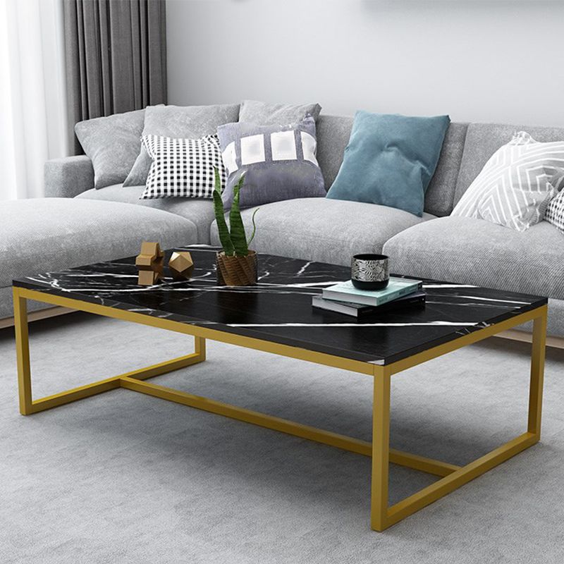 17.7" Tall Modern Steel Trestle Base Rectangular Wood Top Coffee Table