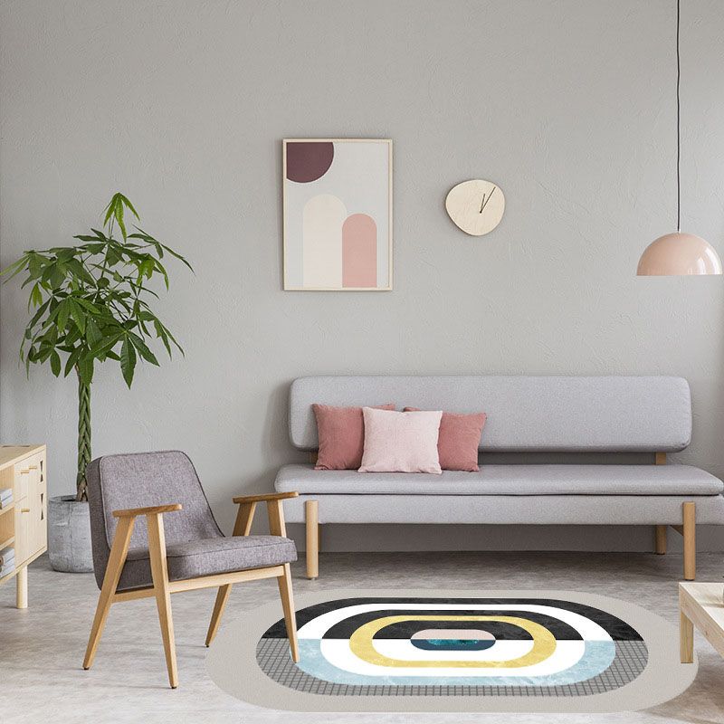 Atrovirens Modern Carpet Polyester Striped Carpet Non-Slip Backing Carpet for Living Room