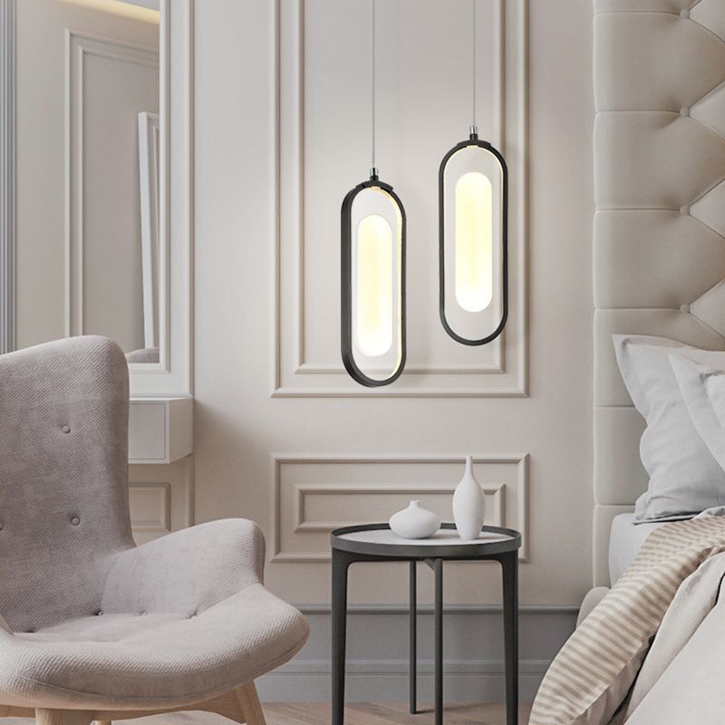 Simplicidad Péndulo oblongo Ligera acrílica La lámpara colgante de acrílico LED en negro