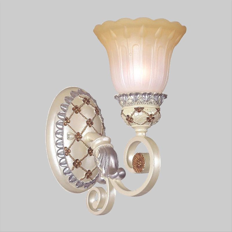 French Country Blossom Wall Sconce 1/2-Light Opaline Glass Wall Lighting Idea with Swirl Arm in Gold