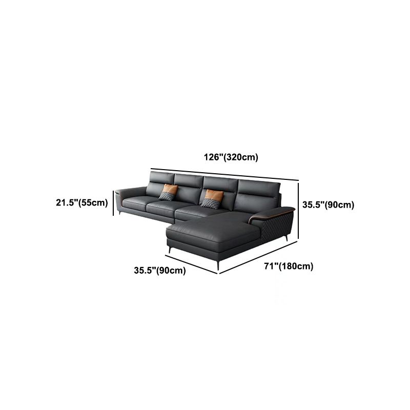 Modern 4-Seater Pillow Top Arm Sofa Faux Leather Sofa with Chaise - 129.9" W