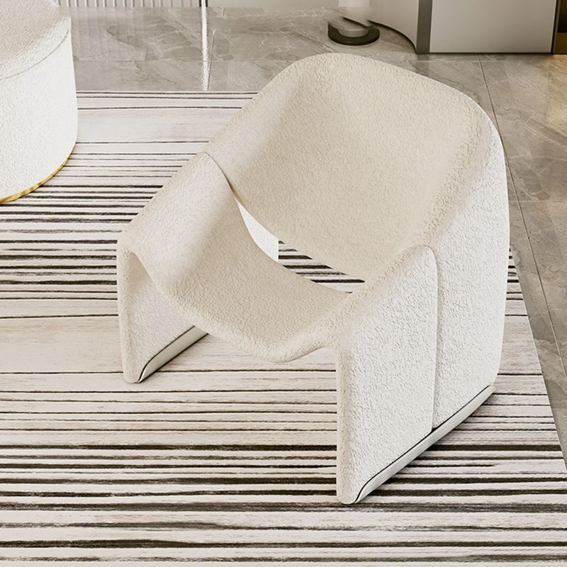 White Wool Accent Armchair with Sled Base and Tight Back in Solid Wood
