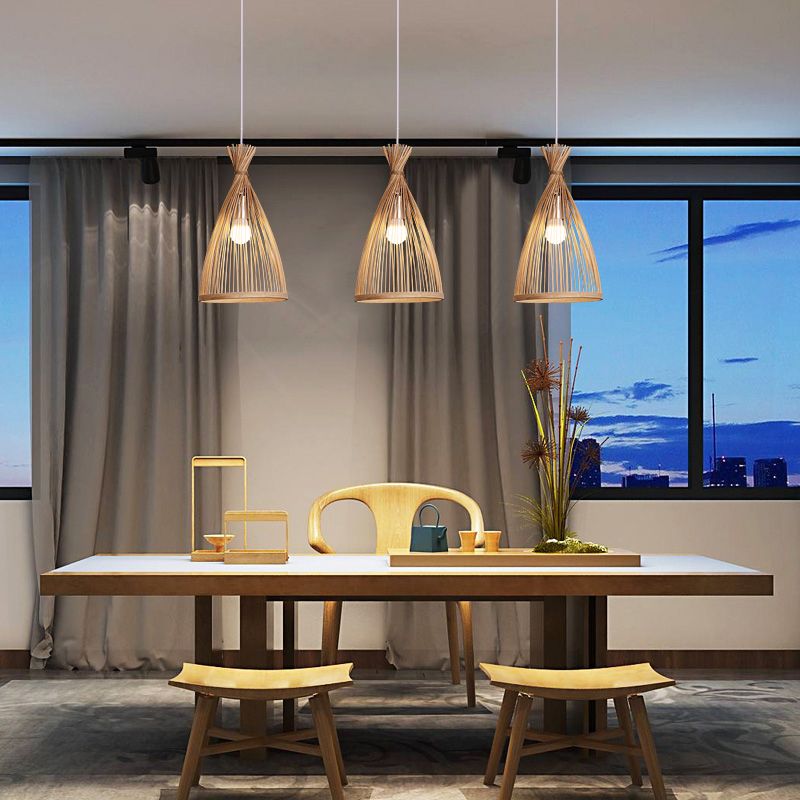 Bamboo Bell Suspension Lighting Minimalist 1 Head Pendant Ceiling Light for Tea Room