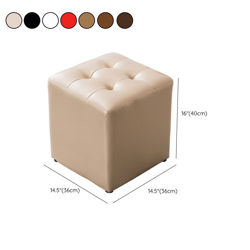 Modern Pouf Ottoman Genuine Leather Upholstered Tufted Solid Color Ottoman